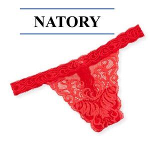Natori Bloomingdale's Lace Feathers Thong in Real Red Panties Size S NEW